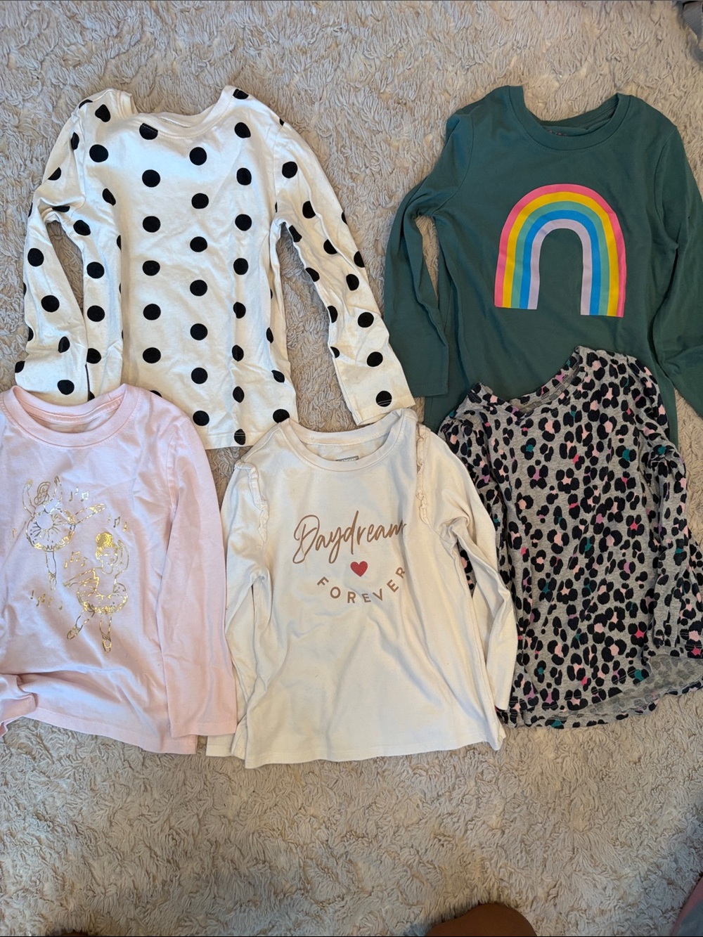 Girls Long Sleeve Shirt Bundle - Polka Dot, Rainbow & Prints